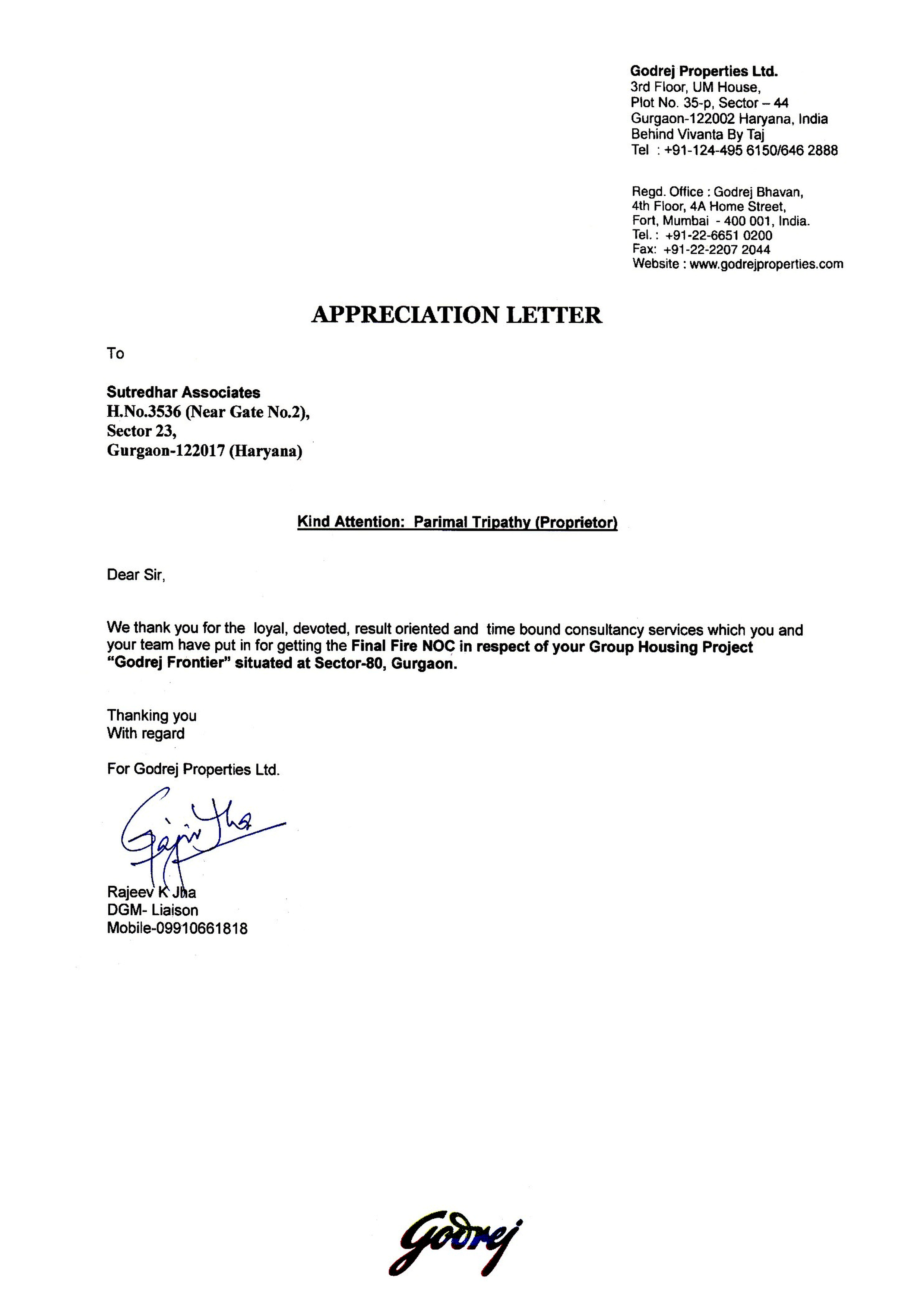 Godrej Appreciation Letter